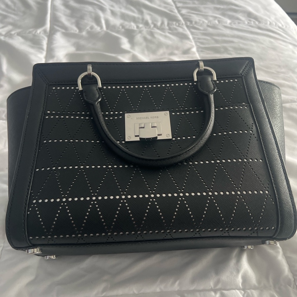 Michael Kors Black Studded Leather Tote Bag Silver Hardware NWOT